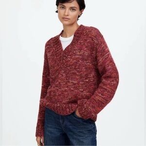 Madewell Red Marled V-Neck Sweater